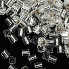 Miyuki 3mm Cube Seed Bead Silver Lined Crystal 19g Tube (1)