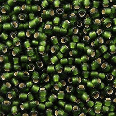 Toho Round Seed Bead 11/0 Silver Lined Transparent Matte Moss 2.5-inch Tube (37F)
