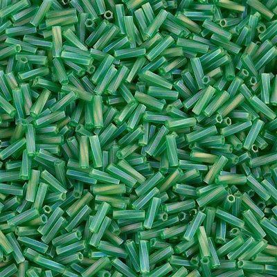 Miyuki 2x6mm Twisted Bugle Bead Matte Transparent Green AB 15g TW6-179F
