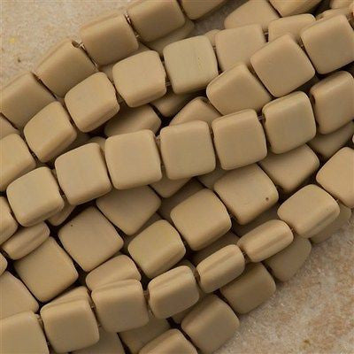 50 CzechMates 6mm Two Hole Tile Beads Matte French Beige (13070M)