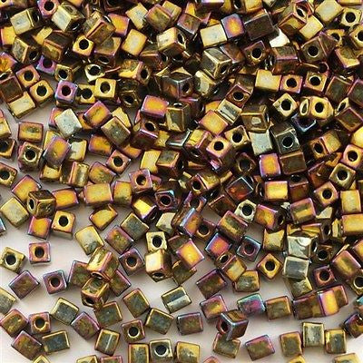 Miyuki 4mm Cube Seed Bead Metallic Gold Iris 10g (462)