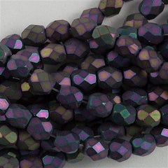 100 Czech Fire Polished 4mm Round Bead Matte Purple Iris (21195)