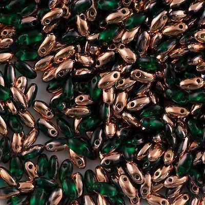 Czech Rizo 2.5x6mm Beads Emerald Capri Gold 21g Tube (50730CAG)