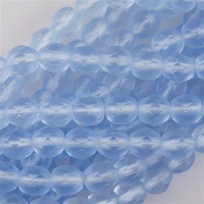 50 Czech Fire Polished 6mm Round Bead Matte Blue Sky (30010M)