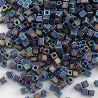Miyuki 3mm Cube Seed Bead Opaque Matte Black AB 19g Tube (401FR)