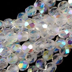 50 Czech Fire Polished 6mm Round Bead Crystal AB (00030X)