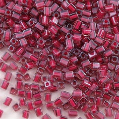 Miyuki 4mm Square Seed Bead Inside Color Lined Lavender Red 19g Tube (2649)