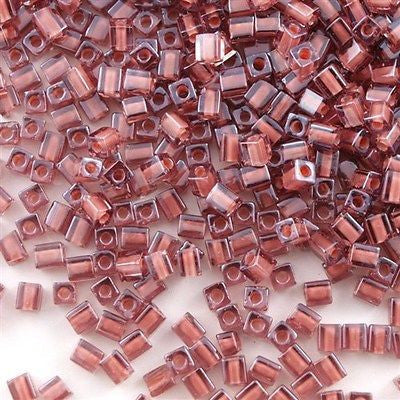 Miyuki 4mm Cube Seed Bead Inside Color Lined Rose Cinnamon 10g (2645)