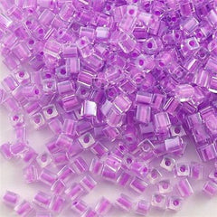 Miyuki 4mm Cube Seed Bead Inside Color Lined Lavender 19g Tube (222)