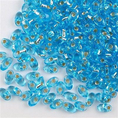 Miyuki Long Magatama Seed Bead Silver Lined Blue Topaz 8g Tube (18)