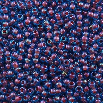 Toho Round Seed Bead 8/0 Aqua Inside Color Lined Oxblood Blue 2.5-inch tube (381)