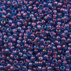 50g Toho Round Seed Bead 8/0 Aqua Inside Color Lined Oxblood Blue (381)