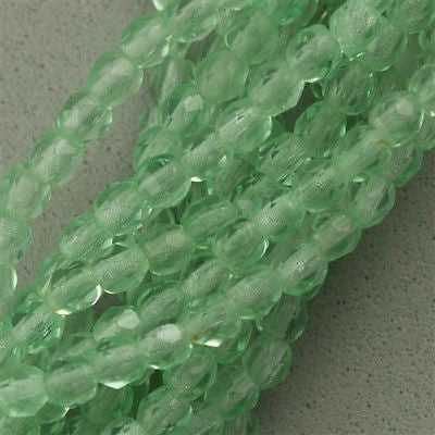 100 Czech Fire Polished 3mm Round Bead Spring Green (50600)