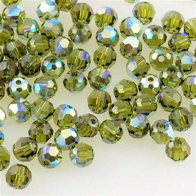 12 TRUE CRYSTAL 4mm Faceted Round Bead Olivine AB (228 AB)
