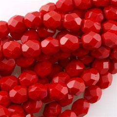50 Czech Fire Polished 6mm Round Bead Opaque Cherry Red (93190)