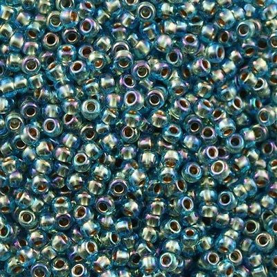 Toho Round Seed Bead 8/0 Inside Color Lined Gold Aqua AB 2.5-inch tube (995)
