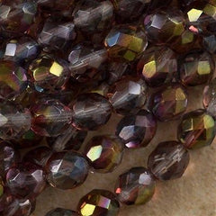 50 Czech Fire Polished 8mm Round Bead Amethyst Blue Crystal Luster (91006)