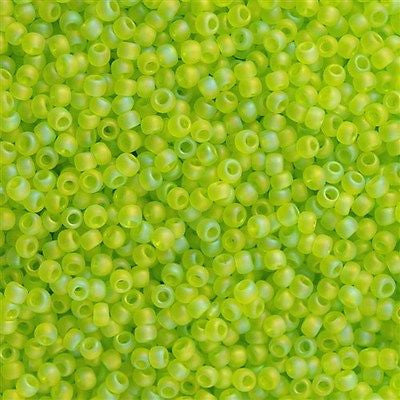 Toho Round Seed Bead 8/0 Transparent Matte Lime Green AB 5.5-inch tube (164F)