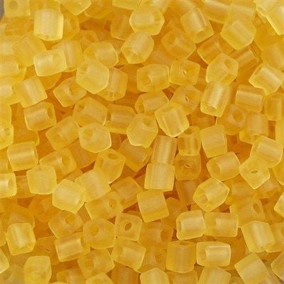 Miyuki 4mm Cube Seed Bead Transparent Matte Light Amber 10g (132F)