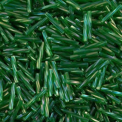 Miyuki 2x12mm Twisted Bugle Bead Transparent Green AB 25g (179)