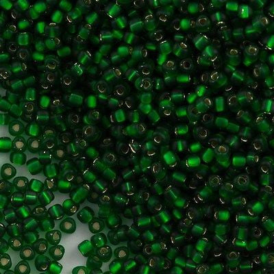Miyuki Triangle Seed Bead 8/0 Matte Silver Lined Green 10g (1802F)