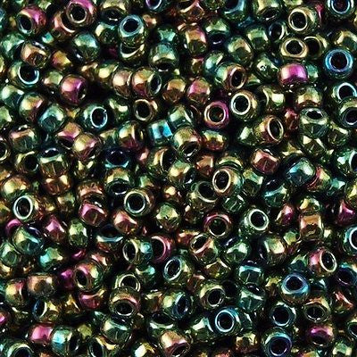 Toho Round Seed Bead 8/0 Higher Metallic Olivine Iris 5.5-inch tube (508)