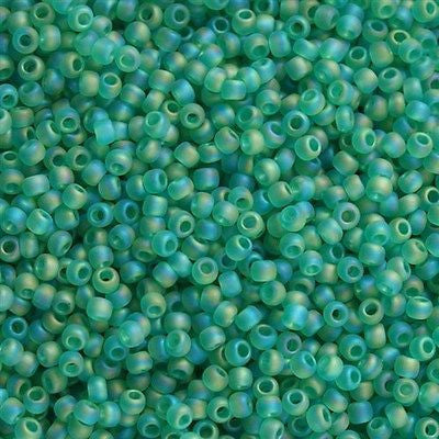 Toho Round Seed Bead 11/0 Transparent Matte Medium Lime Green AB 2.5-inch Tube (164BF)