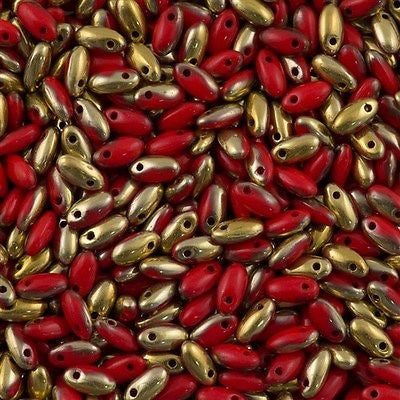 Czech Rizo 2.5x6mm Beads Opaque Red Amber Gold 15g RZ-93200AG