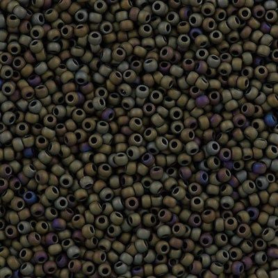 Toho Round Seed Bead 15/0 Matte Olive Iris 2.5-inch Tube (614)