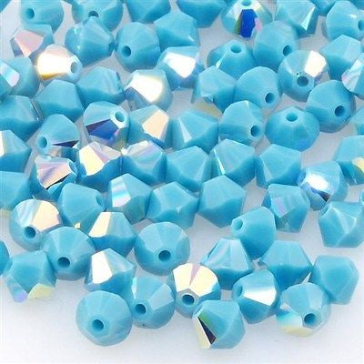 24 TRUE CRYSTAL 6mm Bicone Bead Turquoise AB (267 AB)