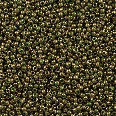 Toho Round Seed Bead 11/0 Gilded Marble Green 19g Tube (1702)