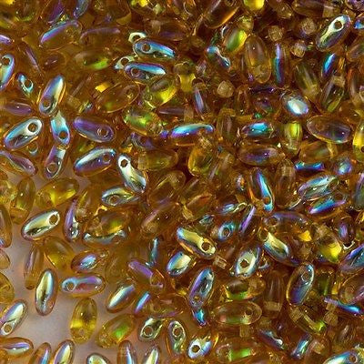 Czech Rizo 2.5x6mm Beads Medium Topaz AB 21g Tube (10060AB)