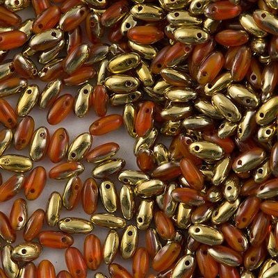 Czech Rizo 2.5x6mm Beads Opal Orange Amber Gold 15g RZ-81260AG