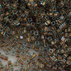 Miyuki 1.8mm Cube Seed Bead Aqua Inside Color Lined Bronze 8g Tube (2642)