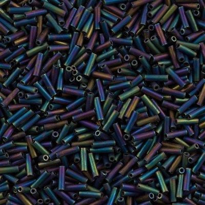 Miyuki 6mm Bugle Bead Opaque Matte Black AB 5-inch Tube (401FR)