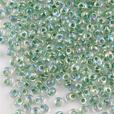 Miyuki 4mm Magatama Seed Bead Inside Color Lined Olive Green AB 10g (2148)