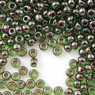 Toho Round Seed Bead 8/0 Inside Color Lined Maroon Green 5.5-inch tube (250)