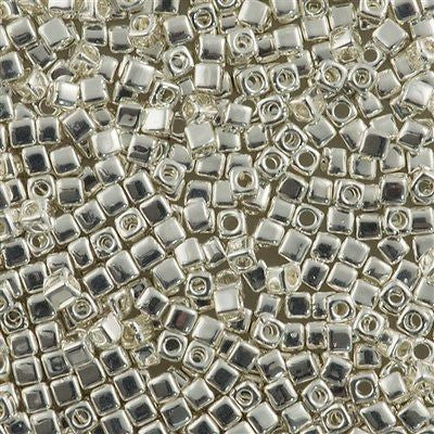 Miyuki 1.8mm Square Seed Bead Bright Sterling Silver Plated 8g Tube (961)