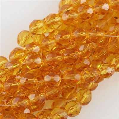 50 Czech Fire Polished 8mm Round Bead Medium Topaz (10060)