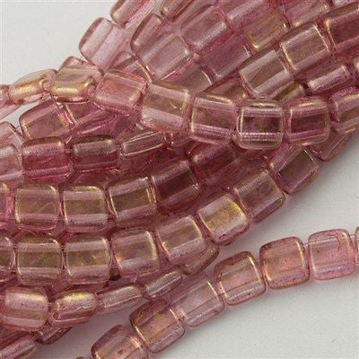 50 CzechMates 6mm Two Hole Tile Beads Transparent Topaz Pink Luster T6-15495