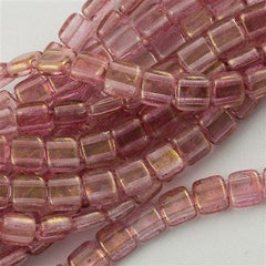 50 CzechMates 6mm Two Hole Tile Beads Transparent Topaz Pink Luster (15495)