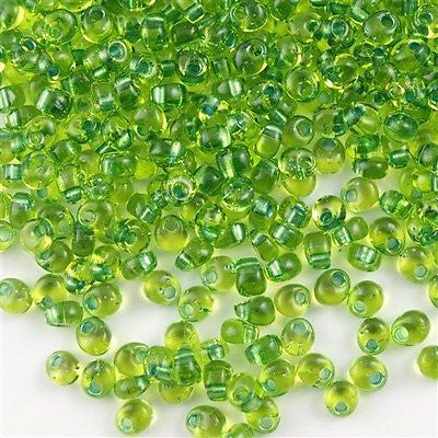 Miyuki 4mm Magatama Seed Bead Green Inside Color Lined Chartreuse 10g (44)
