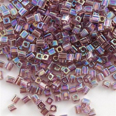 Miyuki 4mm Cube Seed Bead Transparent Lavender AB 10g (256)