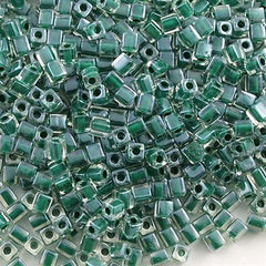 Miyuki 4mm Cube Seed Bead Inside Color Lined Hunter Green 15g SB4-217