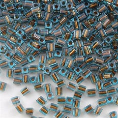 Miyuki 4mm Square Seed Bead Blue Inside Color Lined Bronze 19g Tube (2642)