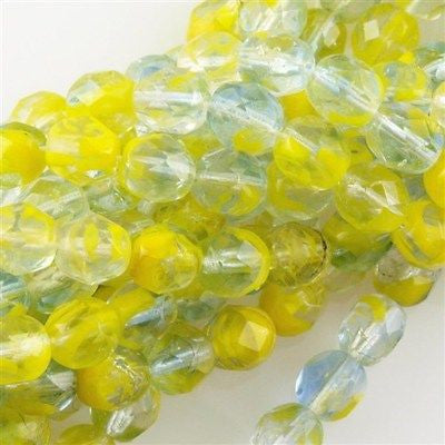 50 Czech Fire Polished 6mm Round Bead Opaque Yellow Crystal Sapphire (40820H)