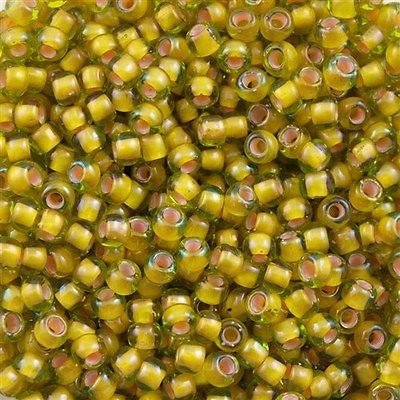 Toho Round Seed Bead 8/0 Inside Color Lined Lemon Lime 5.5-inch tube (302)