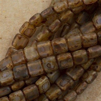 50 CzechMates 6mm Two Hole Tile Beads Milky Alexandrite Picasso (21210T)