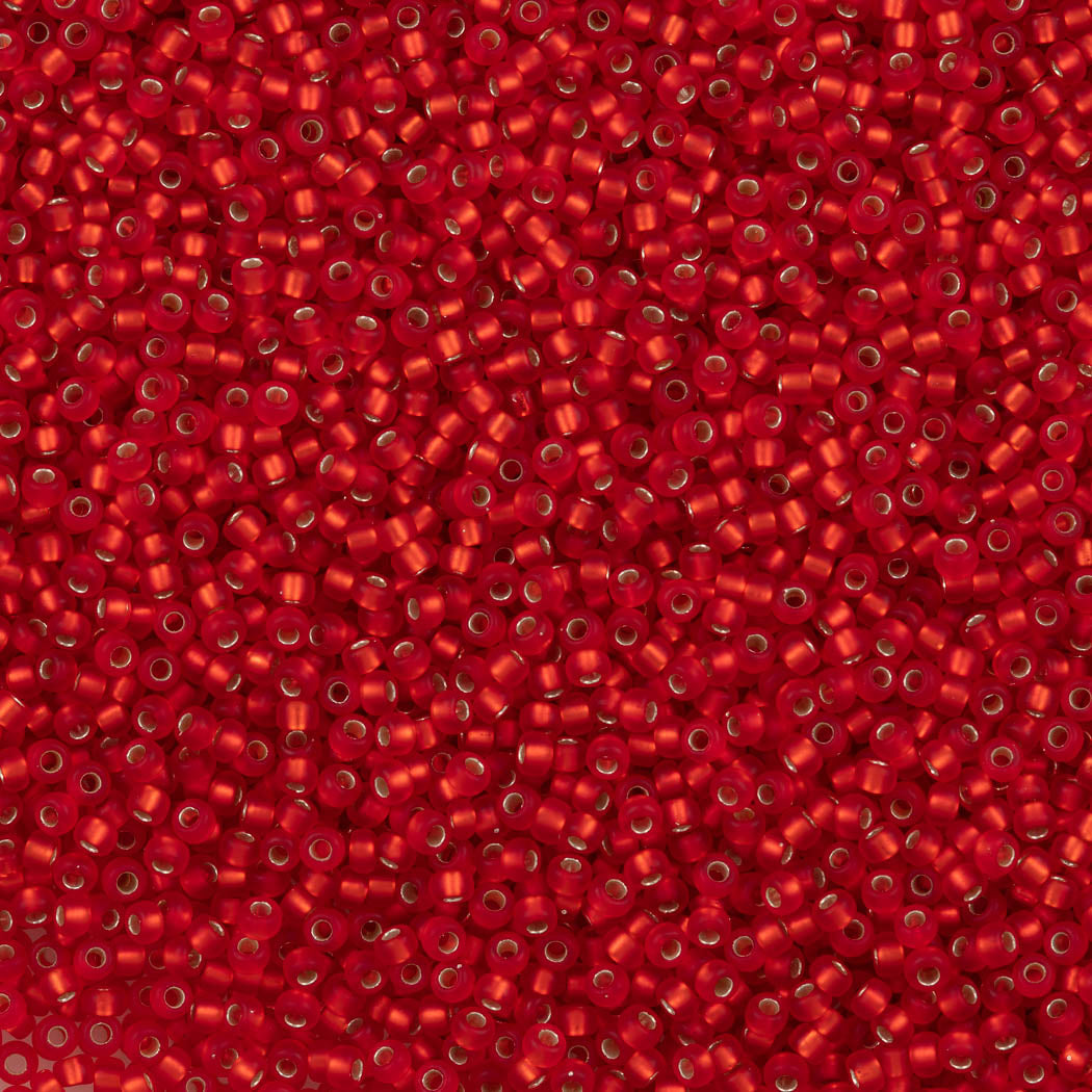 50g Miyuki Round Seed Bead 11/0 Matte Silver Lined Red (10F)