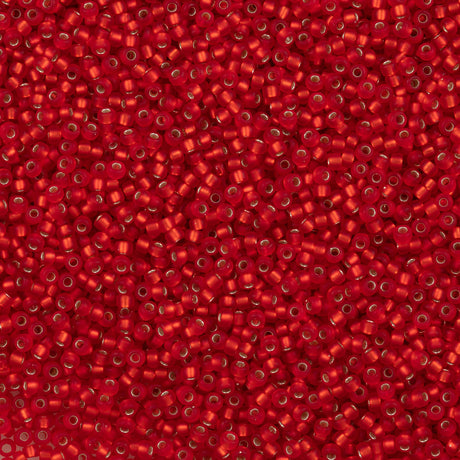 50g Miyuki Round Seed Bead 11/0 Matte Silver Lined Red (10F)